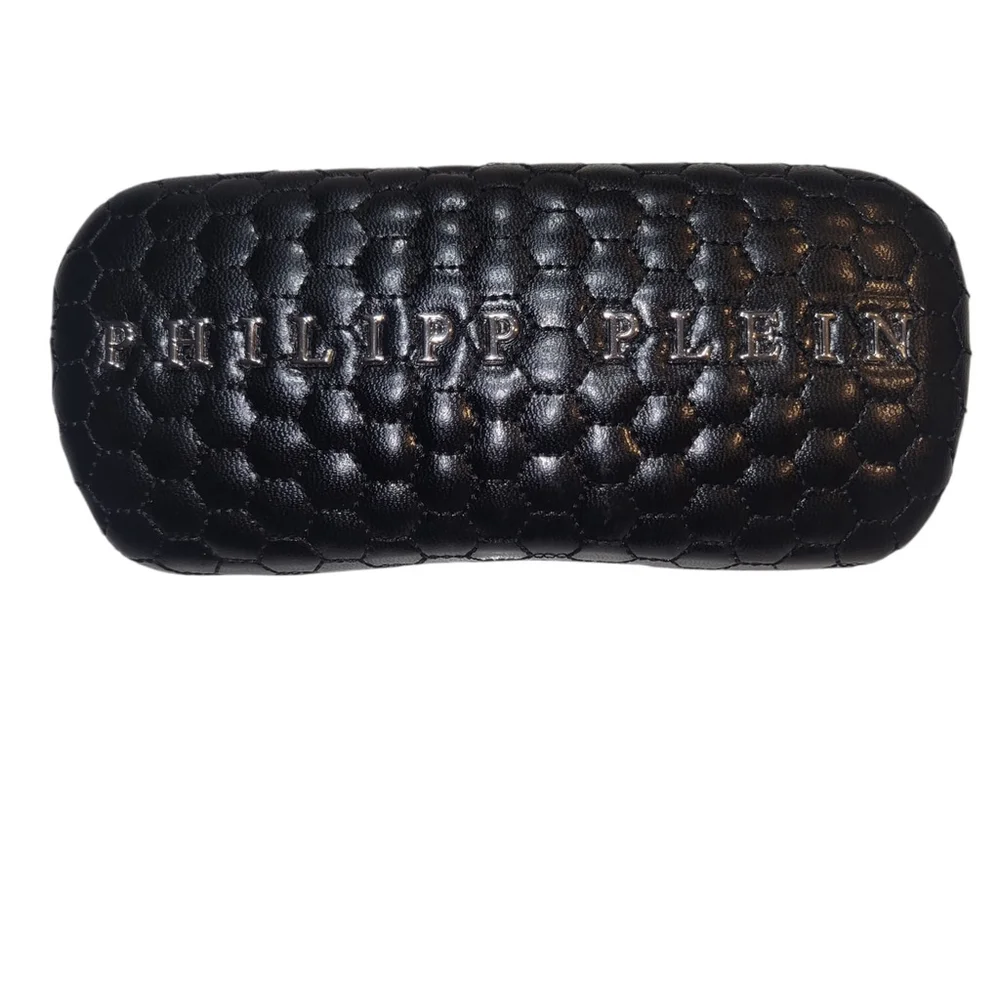 Phillip Plein Black Clamshell Leather Eyeglasses-Sunglasses Box With Cloth